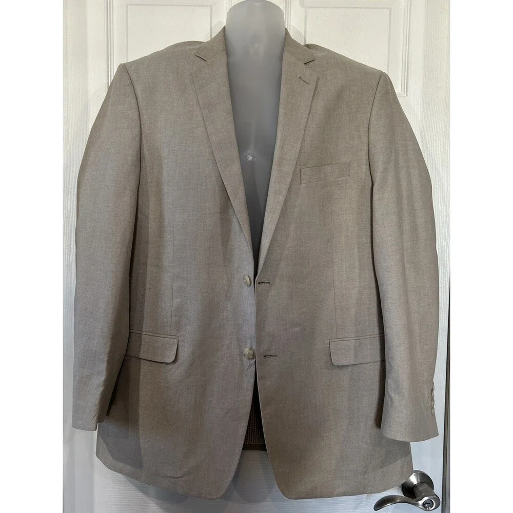 Saddlebred Men's 46 L Woven Tan Cotton Sport Coat Blazer Lined Lightweight